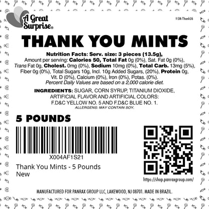 Thank You Hard Candy Mints - 5 Pounds - Individually Wrapped Spearmint - Sweets for Hospitality, Office Reception, Weddings, Gifting, and Basket Fillers