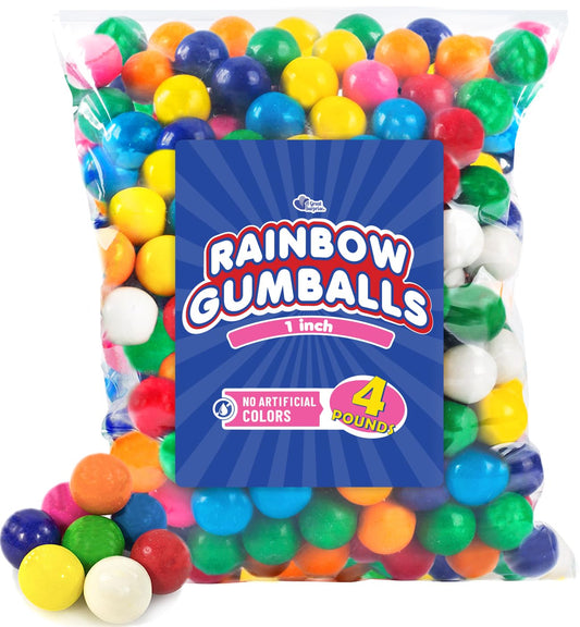 Gumballs for Machine Refills - 4 Pounds - 1 inch Rainbow Gumball Candy - Approx 240 Pieces - Colorful Candies Unwrapped