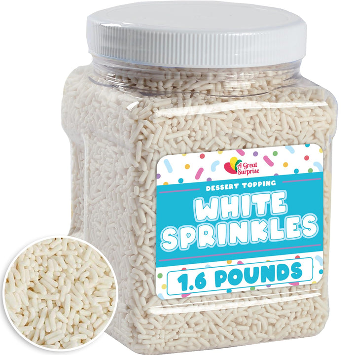 White Sprinkles - 1.6 Pounds - Patriotic White Jimmies for Baking - Toppings for Cake Decorating, Cupcakes, Cookies, Ice Cream, Bridal