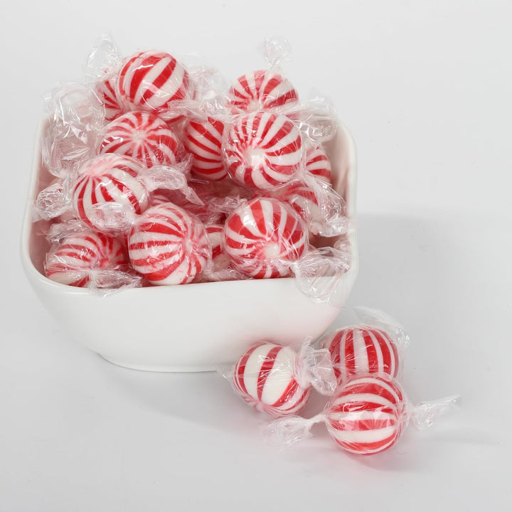 Christmas Peppermint Balls - 5 Pounds - Holiday Mint Bulk Hard Candy - Red and White Striped Hard Candies