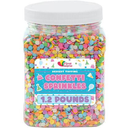 Confetti Sprinkles - 1.2 Pounds - Spring Pastel Sprinkles - Round Birthday Jimmies - Candy Quins for Cupcakes, Cakes