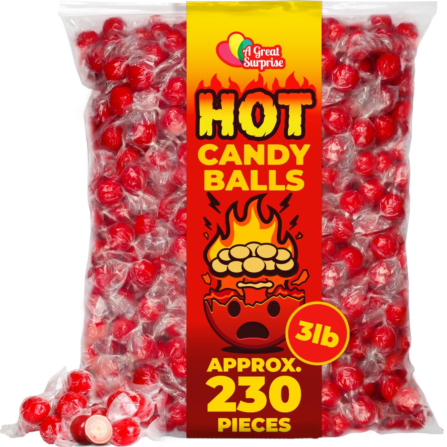 Hot Cinnamon Candy Balls - 3 Lbs - Fire Hot Candies - Red Bulk Suckers for Buffet, Parties, Offices
