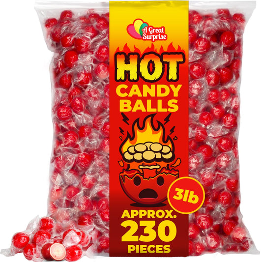 Hot Cinnamon Candy Balls - 3 Lbs - Fire Hot Candies - Red Bulk Suckers for Buffet, Parties, Offices