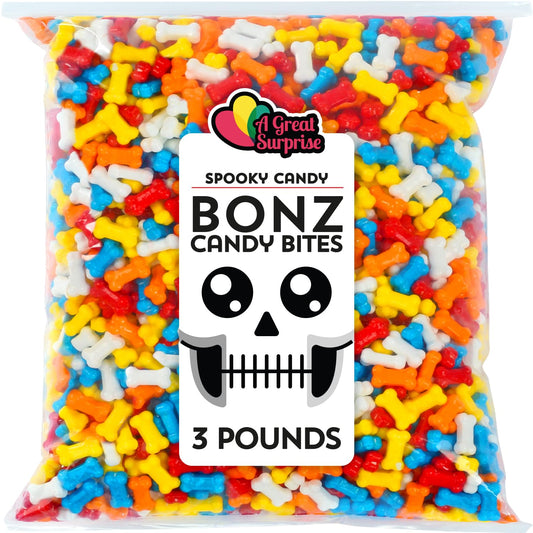 Candy Bones - 3 Pounds - Candy Bonz - Dog Bone Shaped Candy for Kids Birthdays, Themed Parties - Dog Bone Shape Candies - Bulk Unwrapped Candy