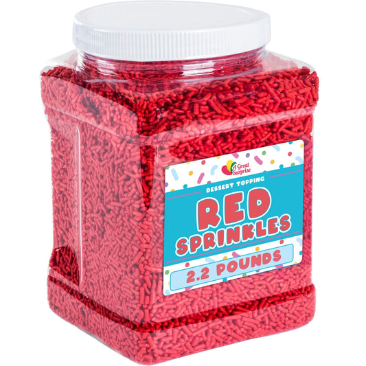 Red Sprinkles Bulk - 2.2 Pounds - Patriotic Toppings for Cake Decorating, Ice Cream, Jimmies for Cookies, Cupcakes