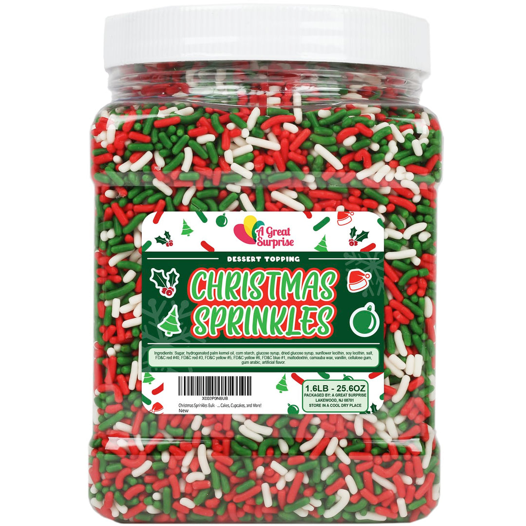 Christmas Sprinkles Bulk - 1.6 Pounds - Holiday Jimmies - Red White and Green Xmas Baking Toppings for Cookies, Cakes, Cupcakes, and More!