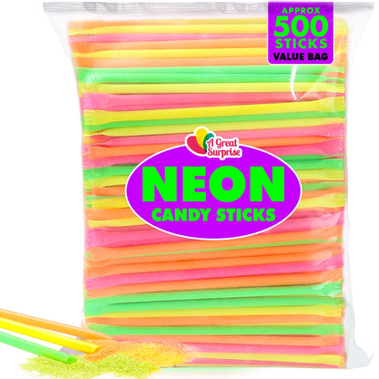 Sugar Candy Straws - 500 Sugar Filled Sticks - Neon 90's Candy, 80s Candies - Bulk Candy for Parade, Pinata, Party Favor, Goodie Bags