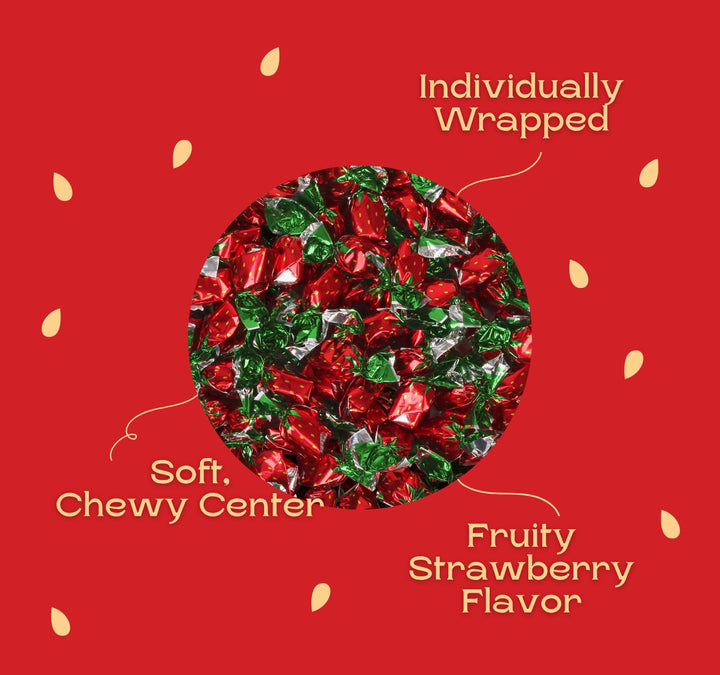 Dooboe Christmas Strawberry Hard Candy - 6 Pounds - Holiday Strawberry Filled Bon Bons Bulk - Individually Wrapped Candy for Office