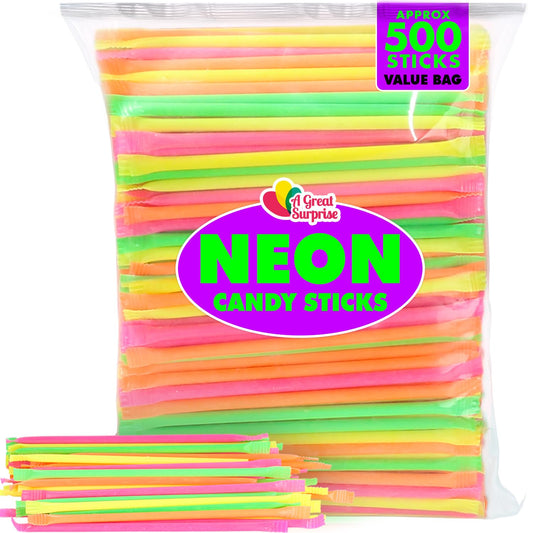 Sugar Candy Straws - 500 Sugar Filled Sticks - Neon 90's Candy, 80s Candies - Bulk Candy for Parade, Pinata, Party Favor, Goodie Bags