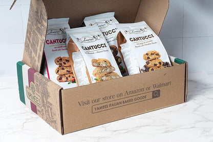 Biscotti Italian Cookies - 4 Pack - Snack Size Biscotti Cookies from Italy - Gift Basket - Assorted Flavors Almond, Cranberry, Choco Chunks, Almond Cocoa - Crunchy Coffee Cookies for Dipping - Kosher