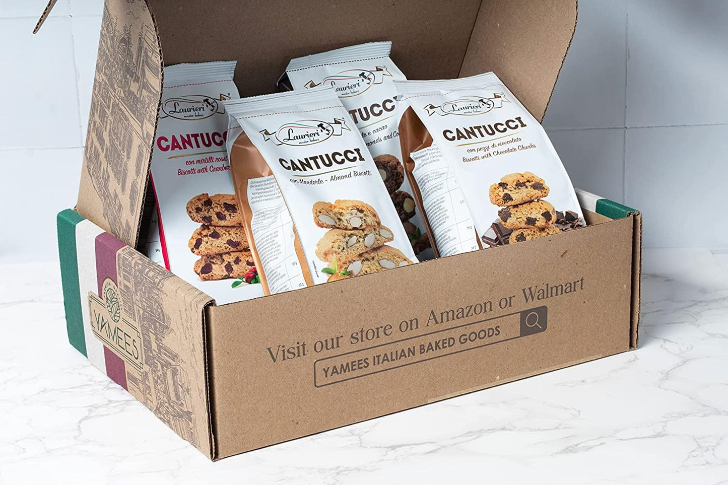Italian Cookies Gift Box - Pack Of 4 - Cookie Gift from Italy - Amaretti, Frolletti, Quadrotti - Shortbread Cookie and Pastry Sampler - Sharing Size - Coconut, Almond, Cranberry and Cocoa Flavors - Kosher, Vegan, Preservatives Free