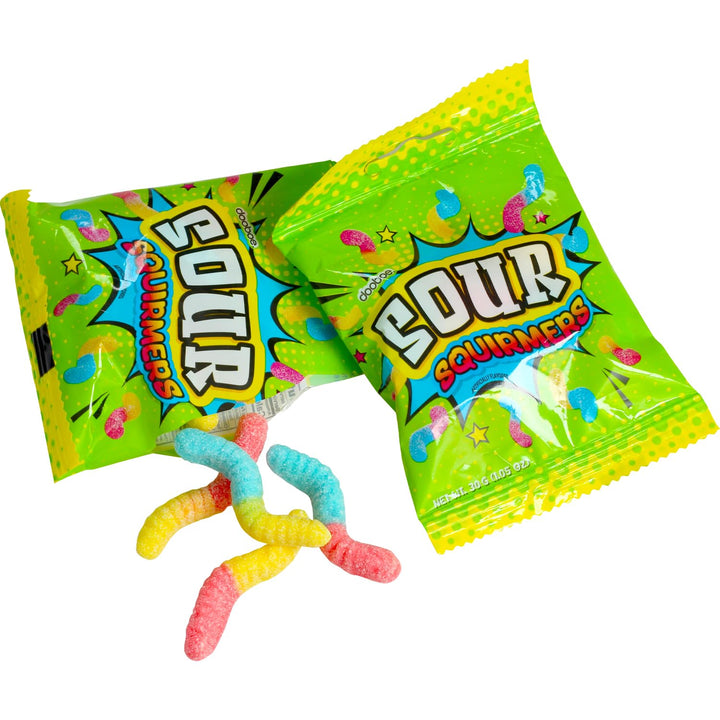 Dooboe Full Size Sour Gummy Worms Bulk Pack - 40 Packs (30 Gram Peg Bags) - Stocking Stuffers Sour Squirmers Individually Wrapped for Kids and Adults, Parties, School, Pinata
