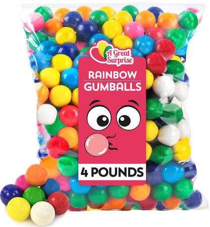 Gumballs for Gumball Machine Refills - 4 Pounds - 1 inch Rainbow Gumball Candy - Approx 240 Pieces - Large Rainbow Gum Balls - Colorful Candies Unwrapped