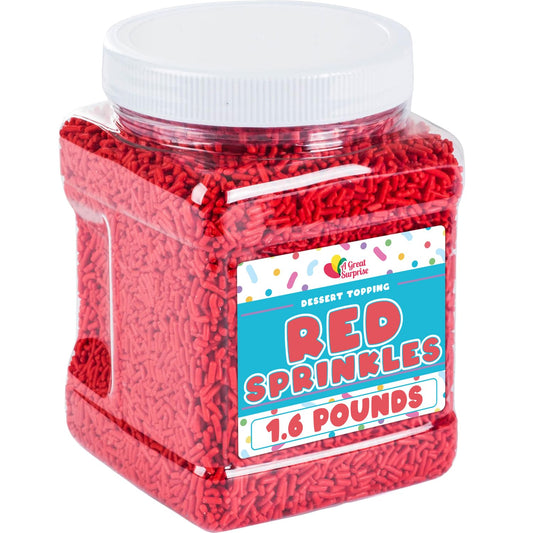 Red Sprinkles - 1.6 Pounds - Bulk Jimmies - Edible Decorations for Cake Decorating - Dessert Toppings for Ice Cream, Cupcakes, Cookies, Cake Pops