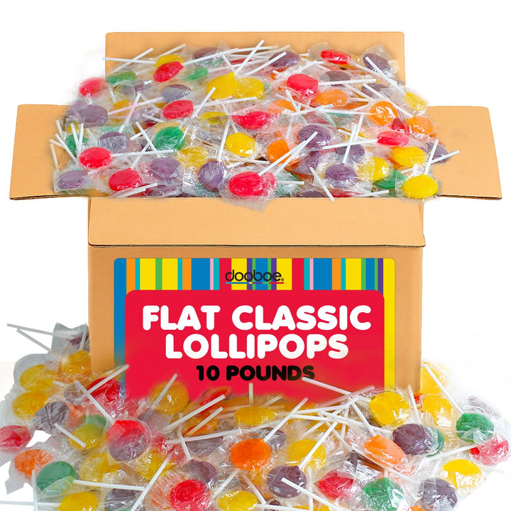 Dooboe Lollipops Individually Wrapped - 10 Pounds - Approx. 400 Lollis - Bulk Flat Classic Suckers - Christmas Parade Candy - Assorted Fruit Flavors - Candy Suckers for Classroom, Office - Big Bulk Candies (Rainbow)