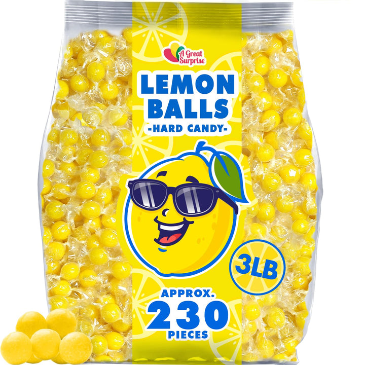 Lemon Balls Hard Candy - 3 Pounds - Yellow Candies Drop - Individually Wrapped - Baby Shower, Candy Buffet