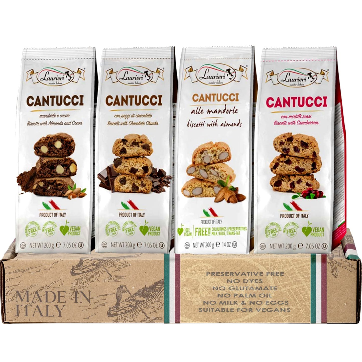 Biscotti Italian Cookies - Variety Pack Of 4 - Food Gift Box - Gourmet Cookie Gift Basket From Italy - Coffee Dipping Biscotti Cookies - Kosher