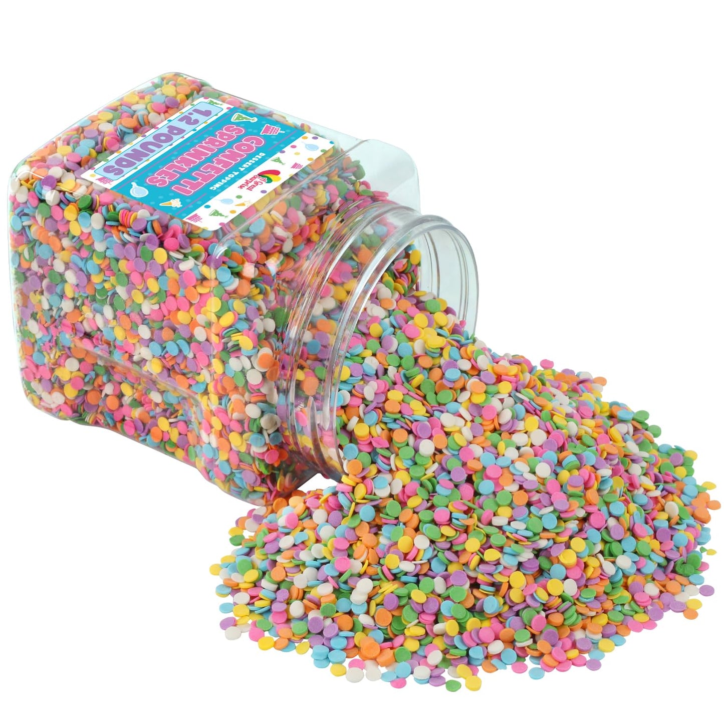 Confetti Sprinkles - 1.2 Pounds - Spring Pastel Sprinkles - Round Birthday Jimmies - Candy Quins for Cupcakes, Cakes