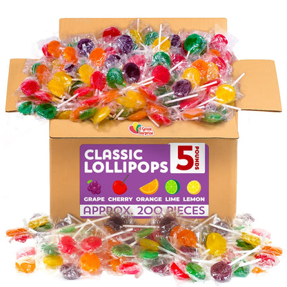 Lollipops Individually Wrapped - 5 Pounds - Classic Flat Lollipops for Kids - Round Lolly Pops - Assorted Fruit Flavors Lolipops - Lollipop Candy Suckers - Bulk Parade Lollipops