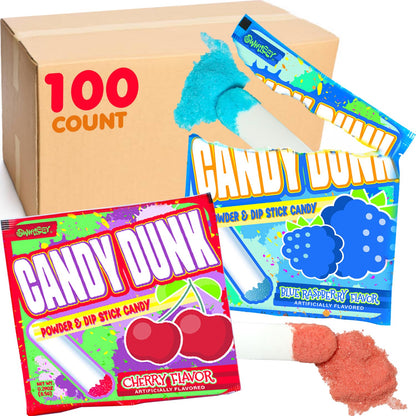 Yum Dip Candy - 100 Count - Dipping Candy for Kids - Raspberry & Cherry Flavor - Powder Dip Stick Treat - Fun Interactive Favors for Birthdays, Pinatas