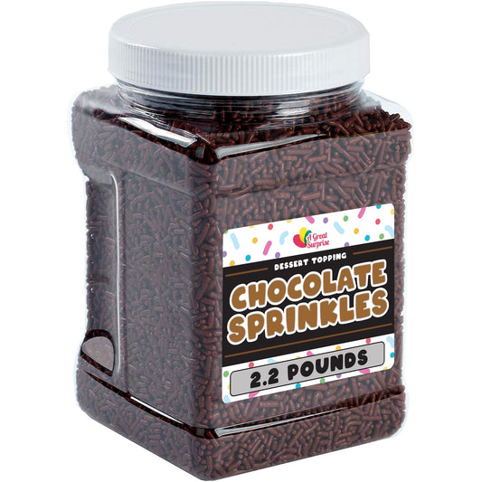 Chocolate Sprinkles - 2.2 Pounds - Chocolate Jimmies for Ice Cream - Toppings for Baking, Cake Decorating, Cookies, Cupcake