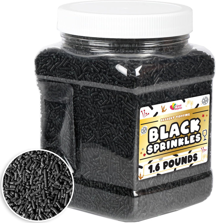 New Years Black Sprinkles  1.6 Pounds Bulk Dessert Topping  Perfect for Cupcakes, Cookies, Ice Cream, Cake Decorating, Baking, and Party Treats  Large Resealable Container