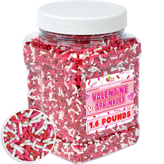 Valentines Day Sprinkles - 1.6 LB - Pink, Red and White Jimmies - Cookie, Cupcake, Cake Decorating Bulk