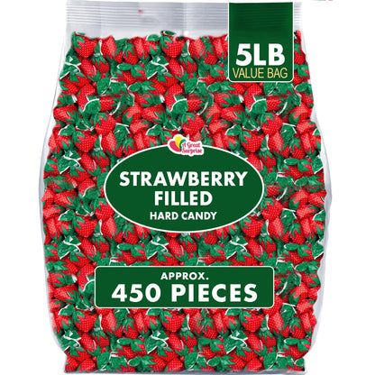 Strawberry Hard Candy - 5 Pounds - Strawberry Bon Bons - Strawberry Filled Hard Candies - Red Fruit Flavored Candy - Classic Hard Candy