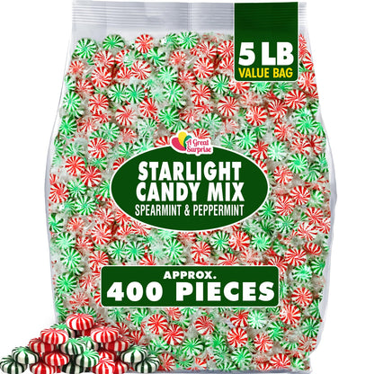 Starlight Mints Bulk Individually Wrapped - 5 Pounds - Spearmint and Peppermint Hard Candy - Christmas in July Candy - Office Mints - Approx 400 Pieces - Assorted After Dinner Mints