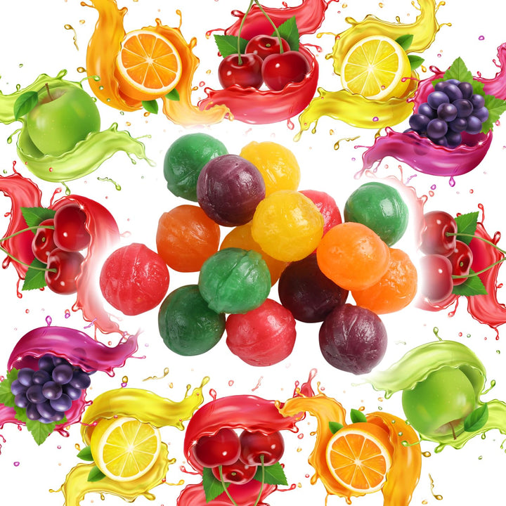 Hard Candy Fruit Balls - 4 Pounds - Fruity Sour Balls - Classic Hard Candies for Office, Desk, Calssroom - Colorful Variety Candy Suckers - Assorted Flavors Orange, Lemon, Grape, Green Apple, Cherry