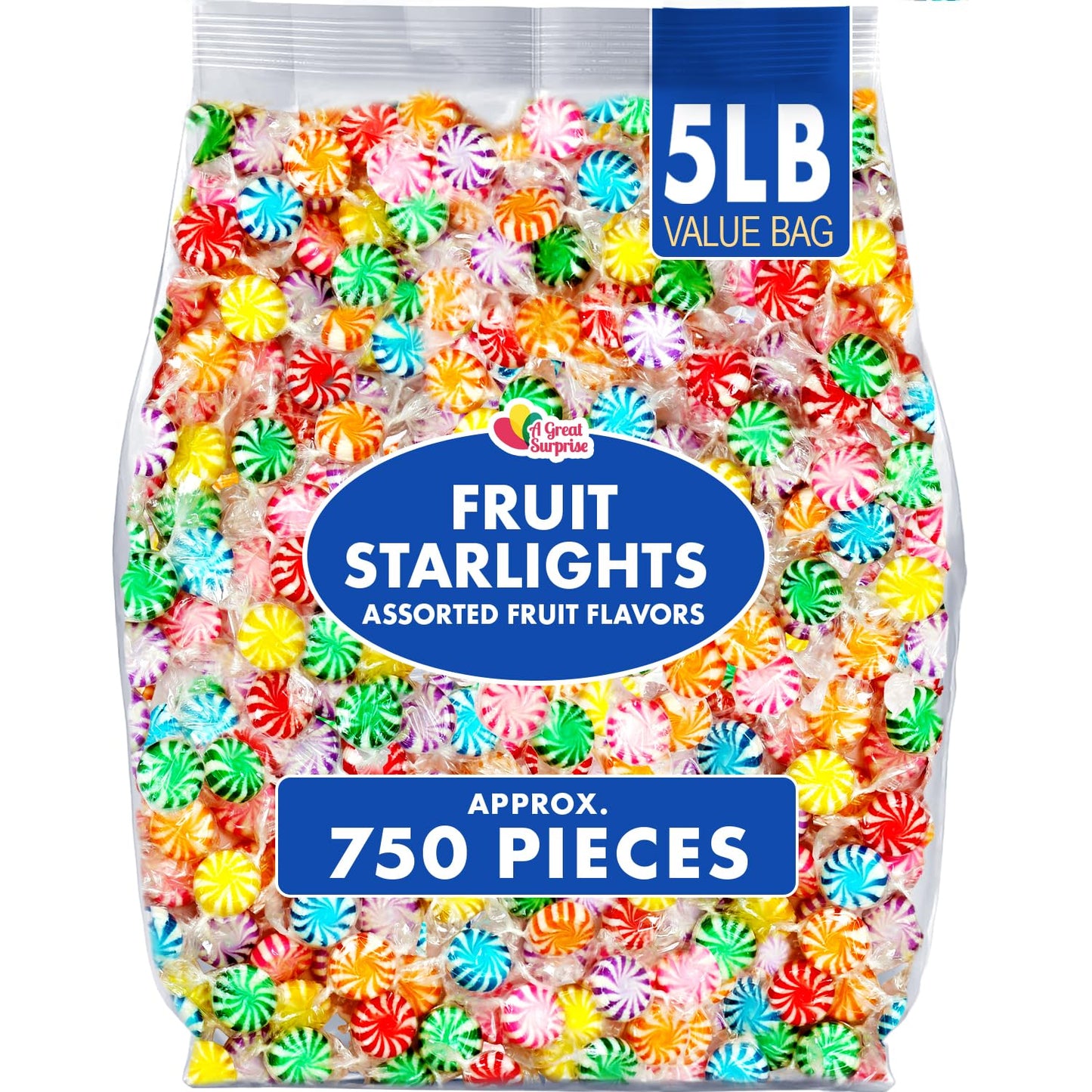 Fruit Flavored Starlights Candies - 5 Pounds - Assorted Fruit Flavors Hard Candy - Individually Wrapped Hard Suckers - Colorful Bulk Hard Candies For Candy Buffet, Offices