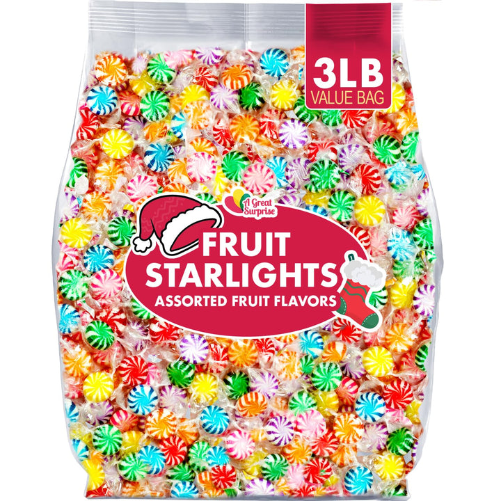 Christmas Assorted Fruit Starlights - 3 Pounds - Pinwheel Fruit Candies - Fruit Flavored Hard Candy - Individually Wrapped -Office, Desk, Classroom