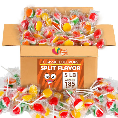 Halloween Bulk Lollipops - 5 Pounds - Trick Or Treat Lollipops - Assorted Fruit Flavored - Flat Round Candy Pops Individually Wrapped