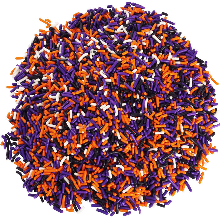 A Great Surprise Halloween Sprinkles - 2.2 LB - Orange, Black, Purple and White Jimmies - Spooky Season Sprinkles