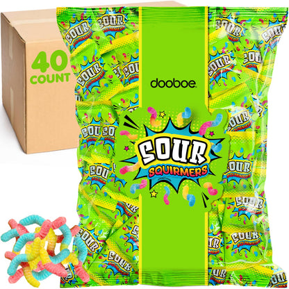 Sour Gummy Worms Bulk Pack - 40 Packs - Individually Wrapped Candy Bags for Kids, Parties, Camp, and Travel | Assorted Flavors, On-the-Go Snacks, Lunchbox Favorites, and Party Favors