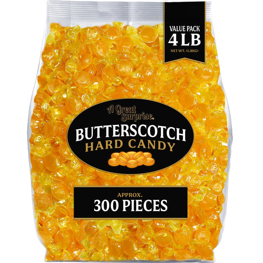 Butterscotch Hard Candy - 4 Pounds - Individually Wrapped Butter Scotch Candies - Yellow Candy - Butterscotch Discs Buttons - Bulk Candy