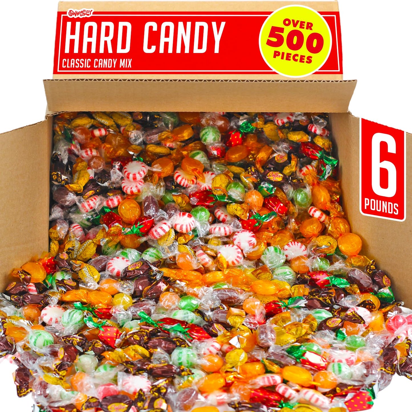 Hard Candy Assortment - 6 Pounds - Big Bulk Office Hard Candies Mix - Old Fashion Classic Hard Candy - Rootbeer Barrels, Butterscotch, Strawberry Bon Bons, Sour Balls, Coffee Candy and More