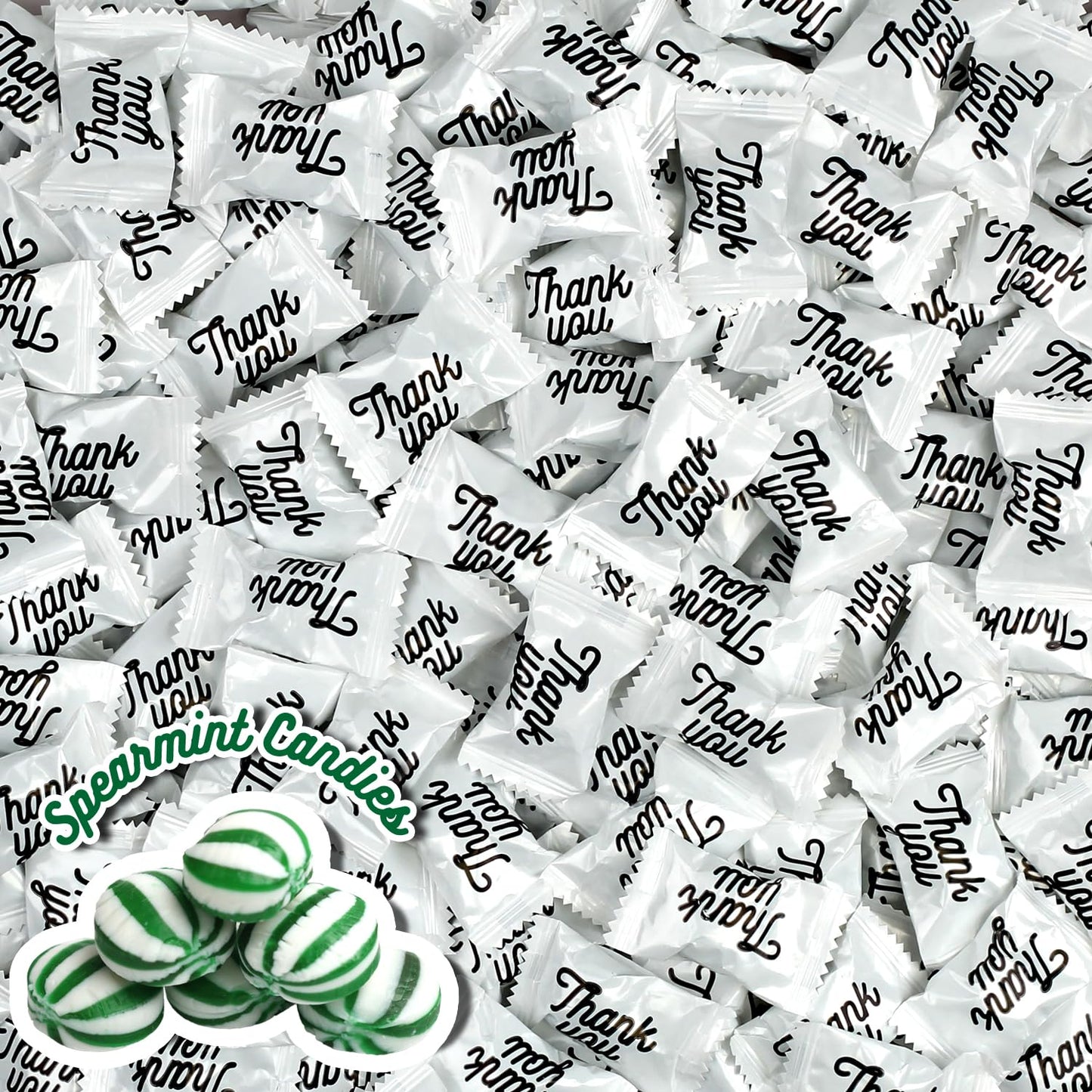 Thank You Mints - Approx. 300 Pieces - Individually Wrapped Spearmint Candies - After Dinner Mint Hard Candy for Restaurants, Weddings, Party Favors - 3 Pounds