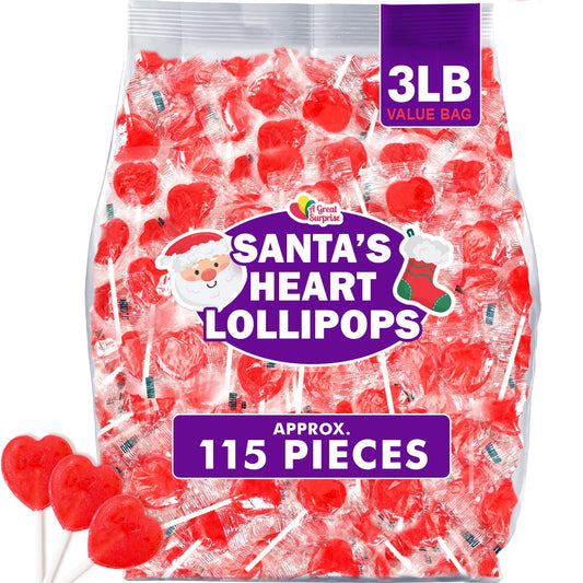 Red Heart Lollipops - 3 Pounds - Heart Shaped Suckers - Red Christmas Candies for Candy Buffet - Strawberry Flavored