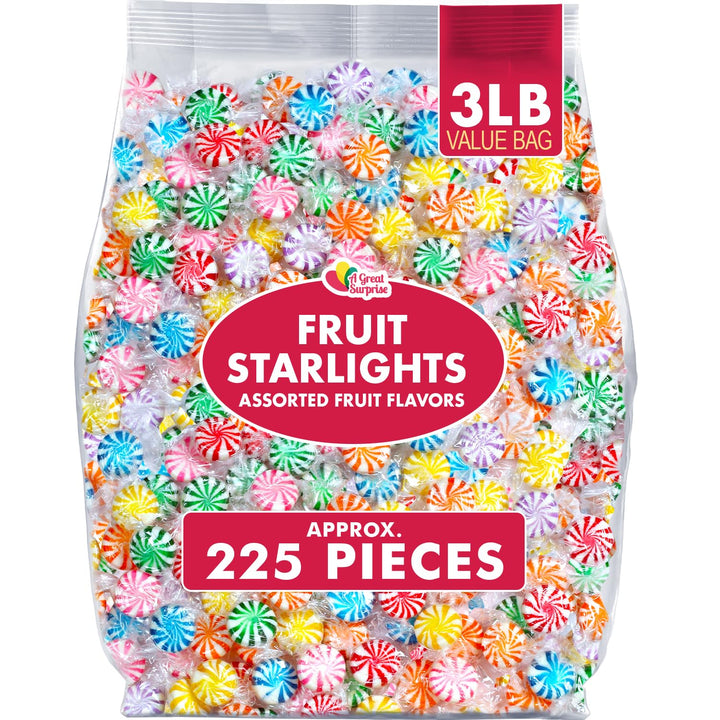 Christmas Assorted Fruit Starlights - 3 Pounds - Pinwheel Fruit Candies - Fruit Flavored Hard Candy - Individually Wrapped -Office, Desk, Classroom