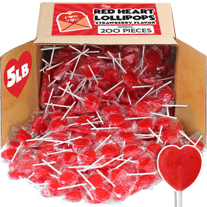 A Great Surprise Red Heart Lollipops - 5 Pounds Bulk - Approx 200 ct - Halloween Red Lollipops - Teachers School Rewards Treats