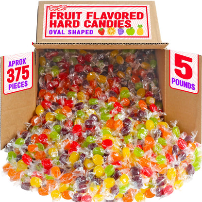 Assorted Fruit Hard Candy - 5 Pounds - Classic Hard Candies Assortment - Oval Shaped Sweets for Offices, Desk, Parties