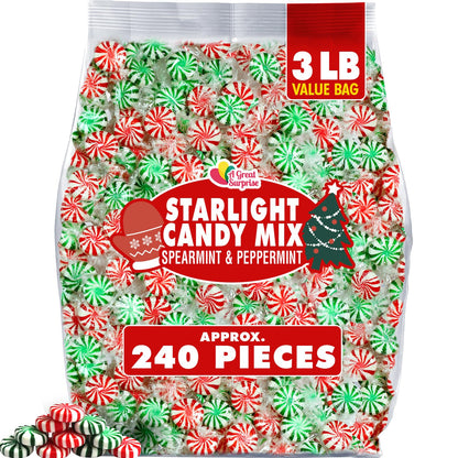 Christmas Starlight Mint Candy - 3 Pounds - Peppermint and Spearmint - Bulk Mints Hard Candy Individually Wrapped