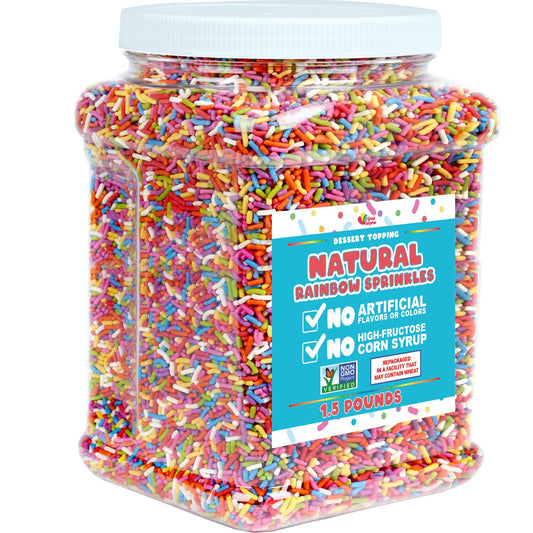 A Great Surprise Dye Free Rainbow Sprinkles - 1.5 Pounds - All Natural - Vegan Sprinkles for Baking, Ice Cream, Cookies, Cupcakes