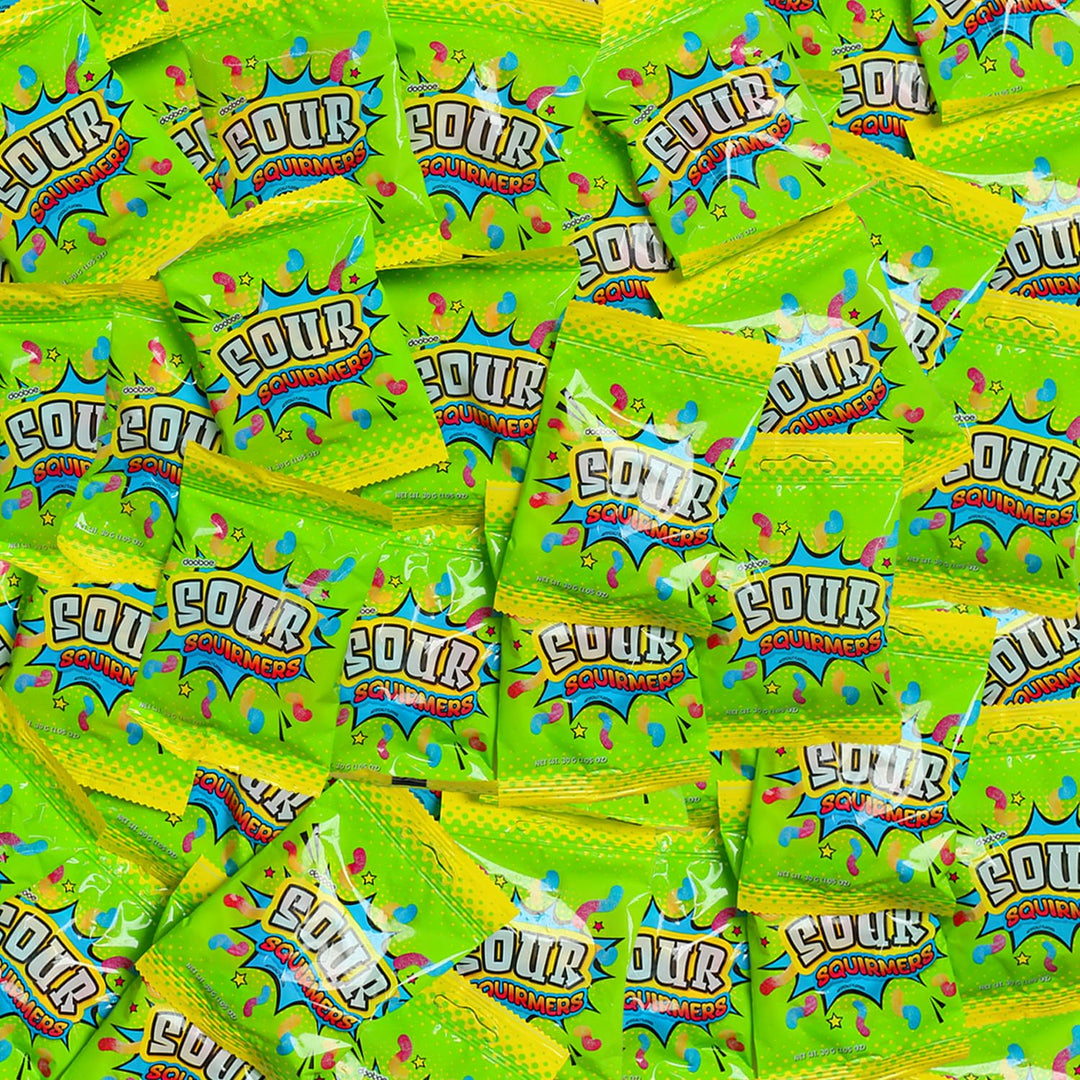 Dooboe Full Size Sour Gummy Worms Bulk Pack - 40 Packs (30 Gram Peg Bags) - Stocking Stuffers Sour Squirmers Individually Wrapped for Kids and Adults, Parties, School, Pinata