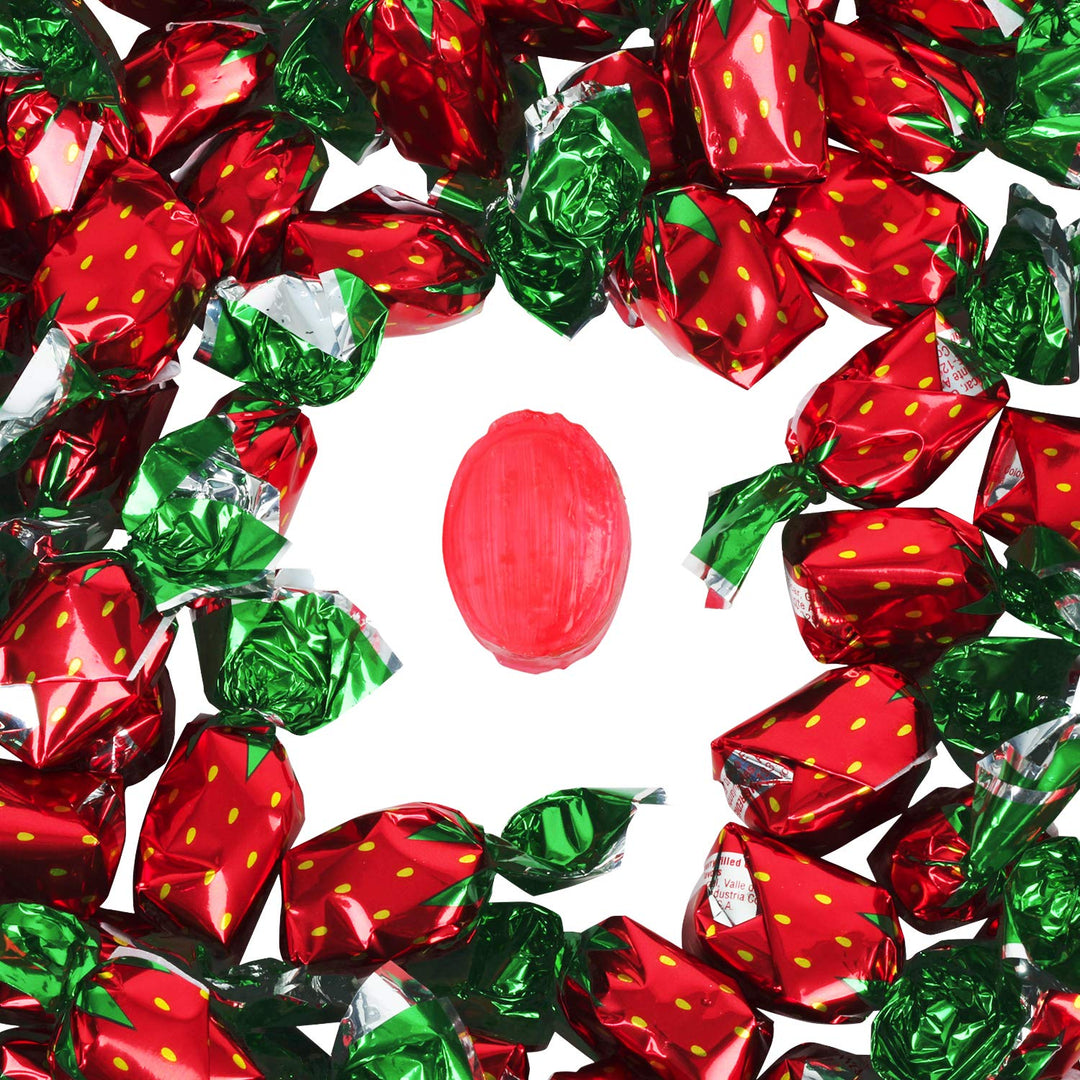 A Great Surprise Strawberry Hard Candy - 5 Pounds - Strawberry Bon Bons - Red and Green Christmas Hard Candies - Filled Hard Candies
