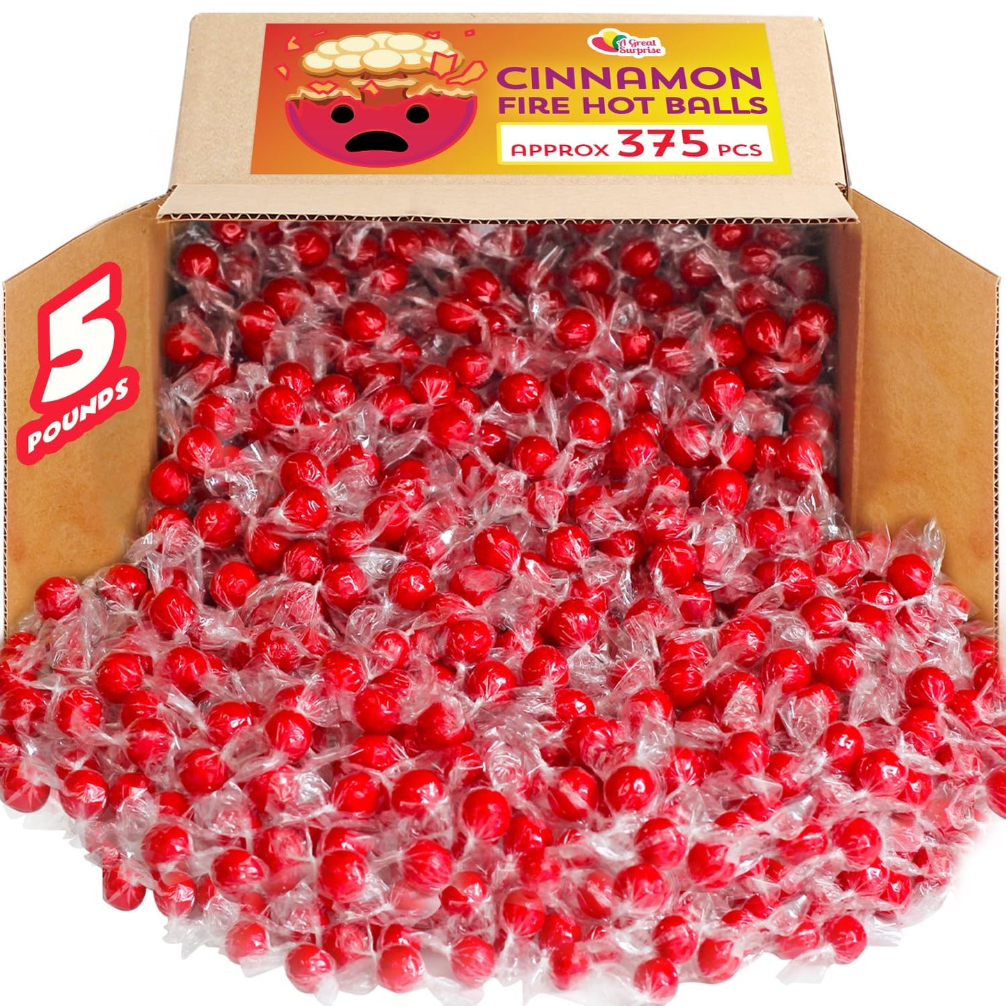 Red Hot Cinnamon Candy Balls - 5 Pounds - Individually Wrapped Hot Fire Candies - Bulk Red Candies - Cinnamon Hot Candies