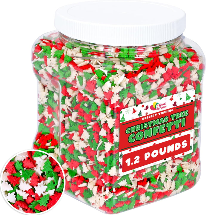 Christmas Sprinkles - 1.2 Pounds - Bulk Red and Green Tree Confetti - Holiday Sprinkles for Cookie Decorating - Christmas Jimmies for Gingerbread Cookies, Baking, Cupcakes