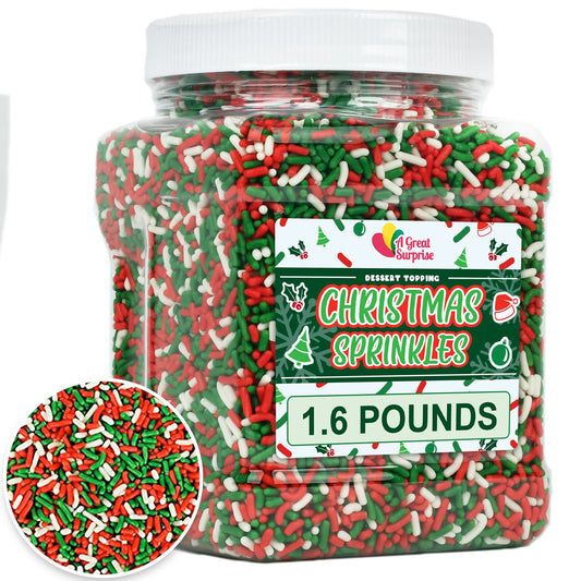 Christmas Sprinkles Bulk - 1.6 Pounds - Holiday Jimmies - Red White and Green Xmas Baking Toppings for Cookies, Cakes, Cupcakes, and More!