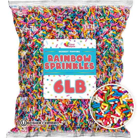 A Great Surprise Rainbow Sprinkles Bulk - 6 Pounds - Bulk Rainbow Jimmies - Kosher - Decorating Cookies, Ice Cream Toppings, Cake